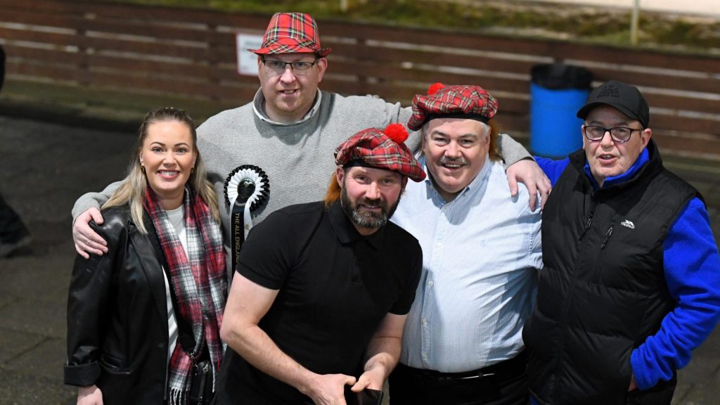 The Slingshot Army, with Craig Armstrong second from left and Brian Fairbairn, far right.