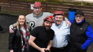 The Slingshot Army, with Craig Armstrong second from left and Brian Fairbairn, far right.