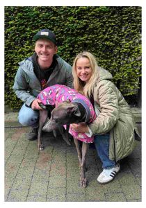 Kiki with Natalie and Tom her new owners