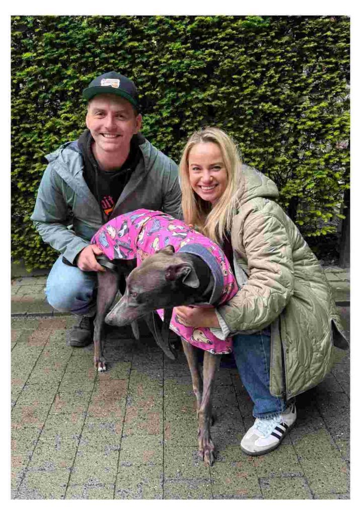 Kiki with Natalie and Tom her new owners