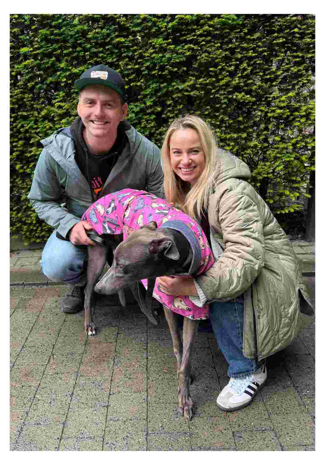 Kiki with Natalie and Tom her new owners